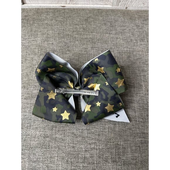Camouflage Gold Stars Cheer Bow Hair Clip Accessory Wedding Party Prom Pageant - Picture 2 of 3